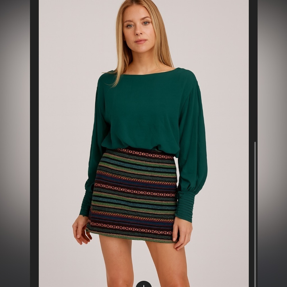 Green boutique dress fall boho formal casual long sleeve classic mini party